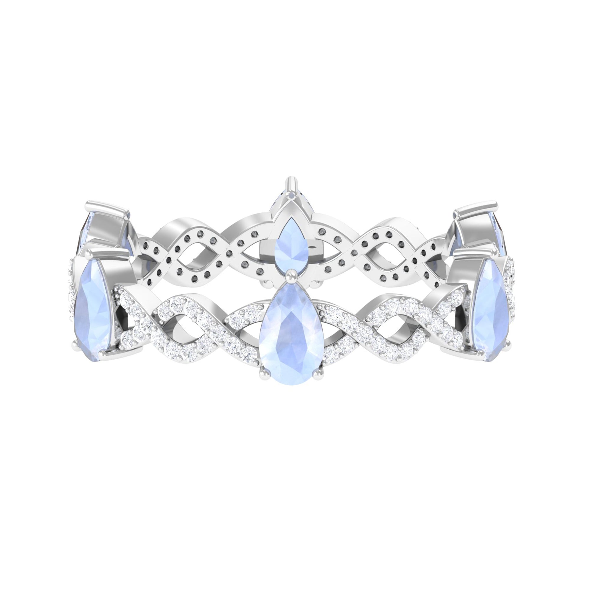 Rosec Jewels-Pear Cut Moonstone and Diamond Crossover Eternity Ring