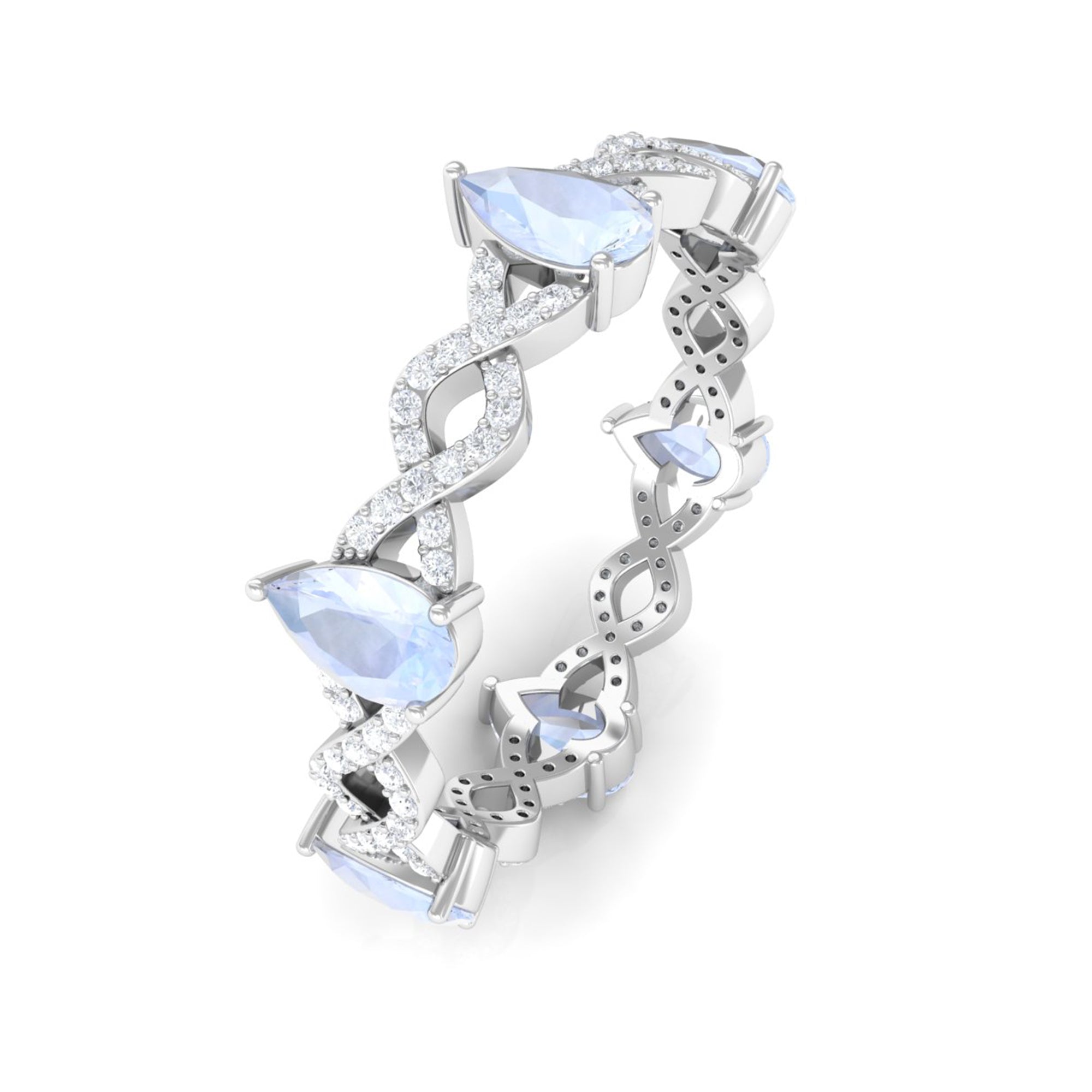 Rosec Jewels-Pear Cut Moonstone and Diamond Crossover Eternity Ring