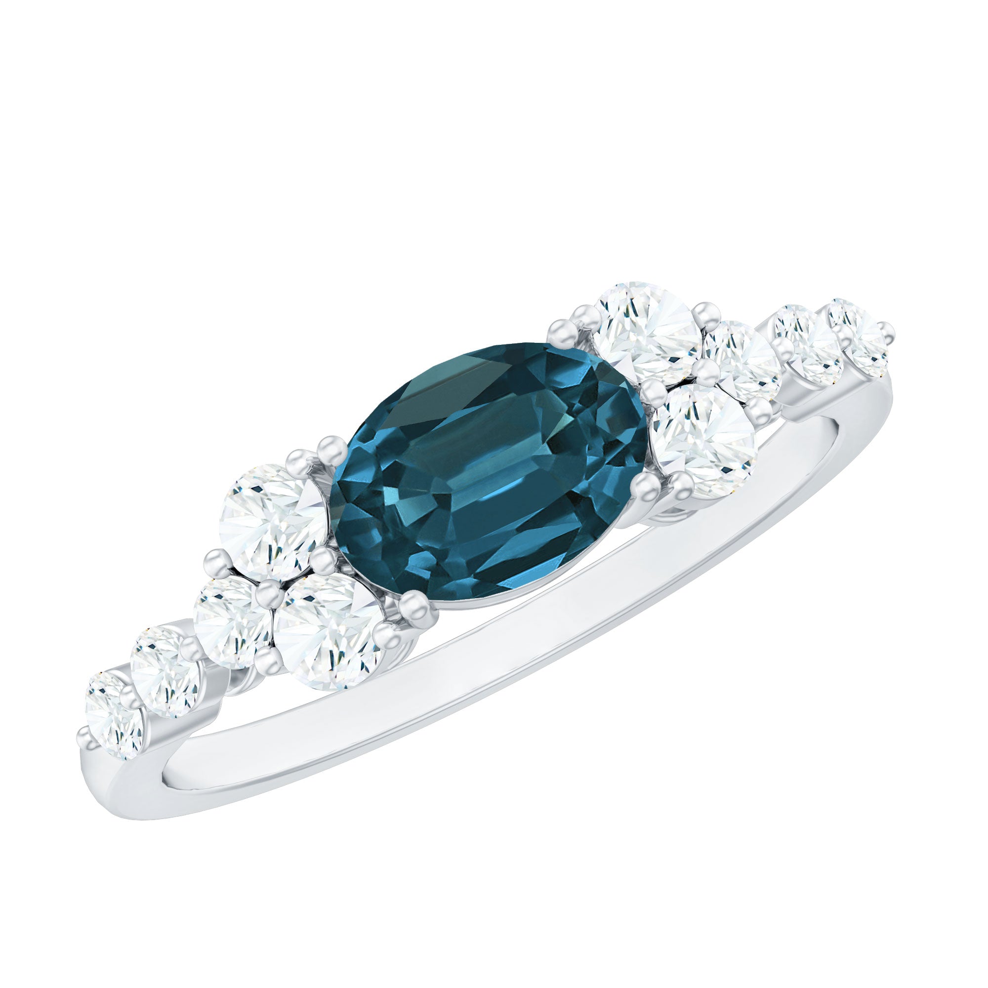 6X8mm Oval Cut London Blue Topaz Promise Ring with Diamond AAA - Rosec Jewels