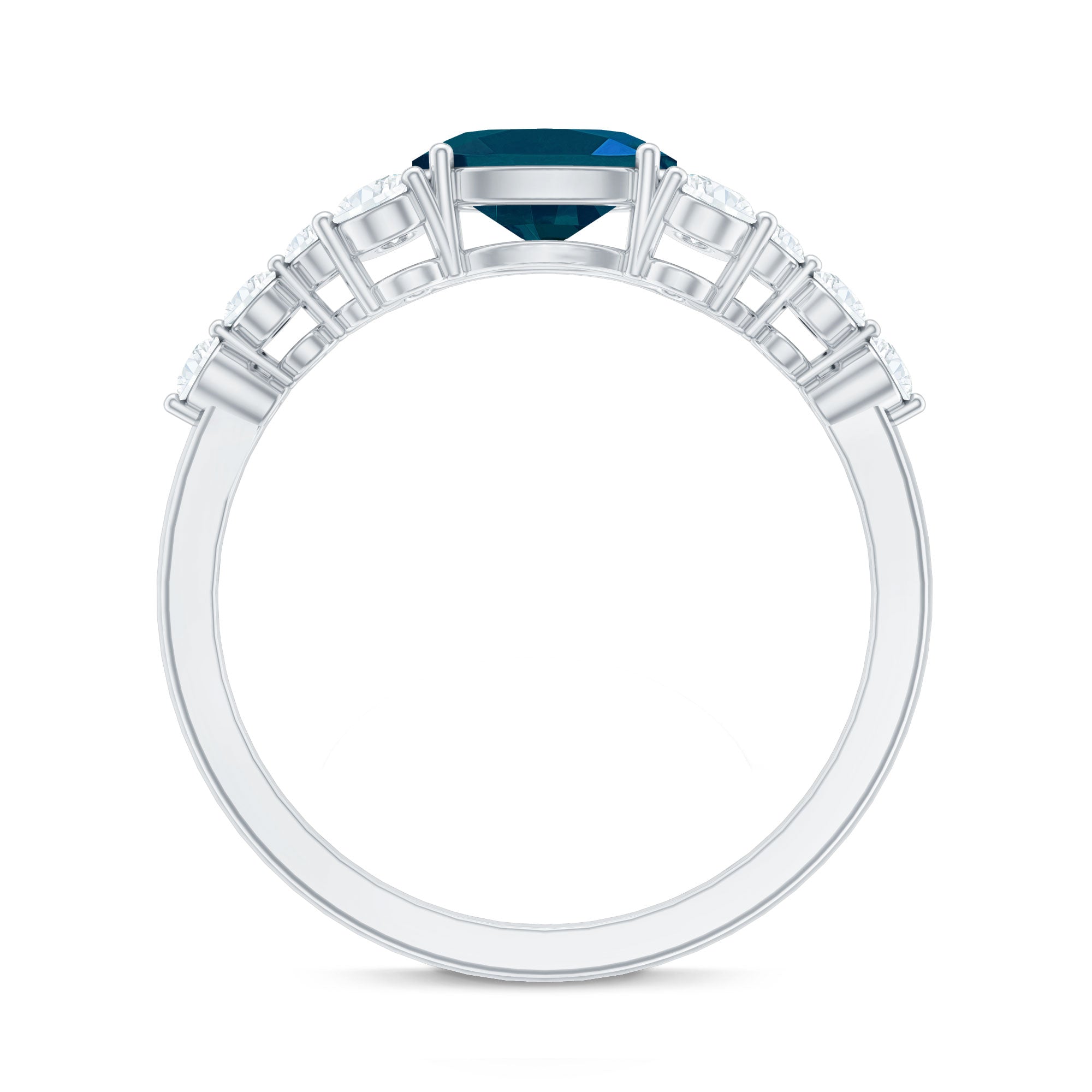 6X8mm Oval Cut London Blue Topaz Promise Ring with Diamond AAA - Rosec Jewels