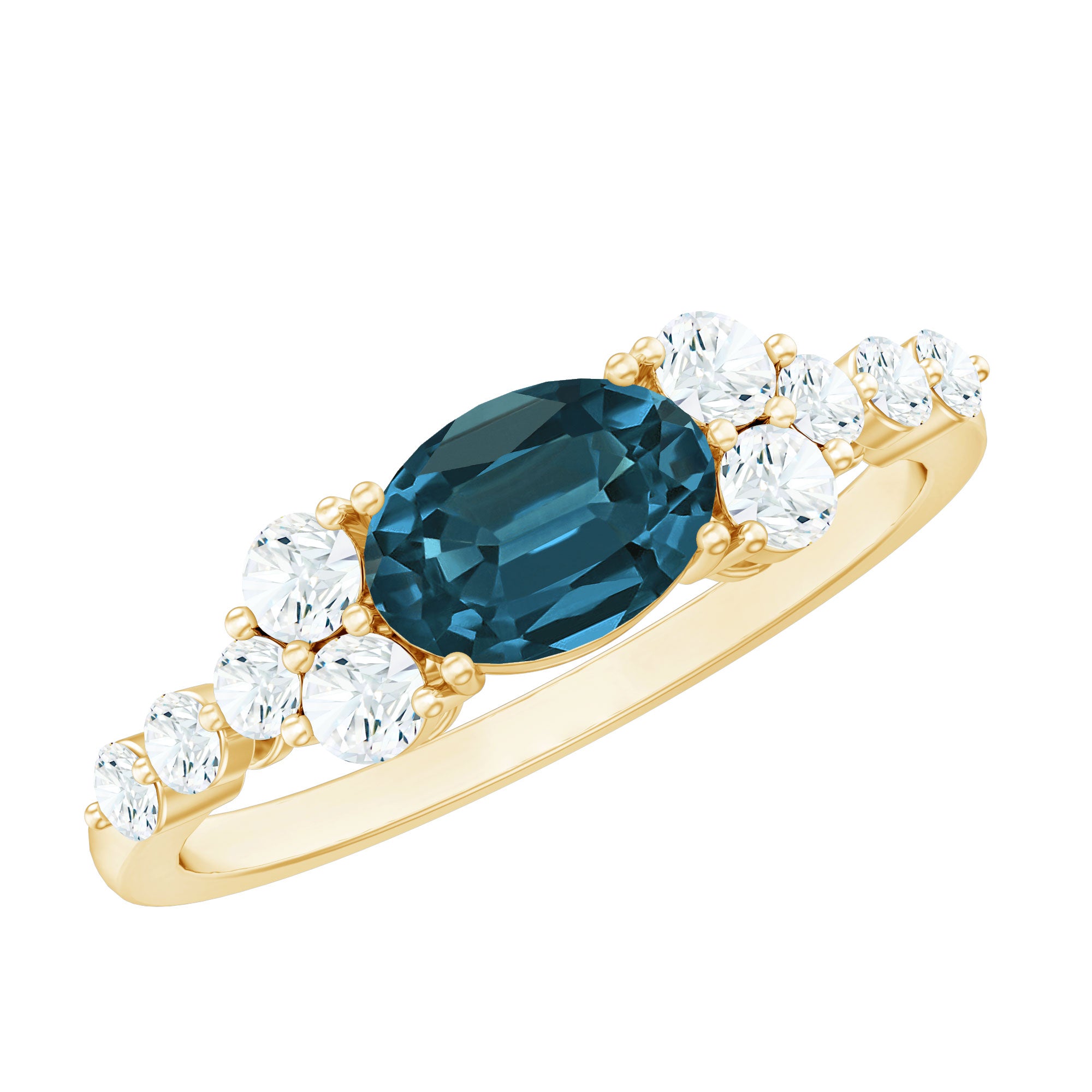 6X8mm Oval Cut London Blue Topaz Promise Ring with Diamond AAA - Rosec Jewels