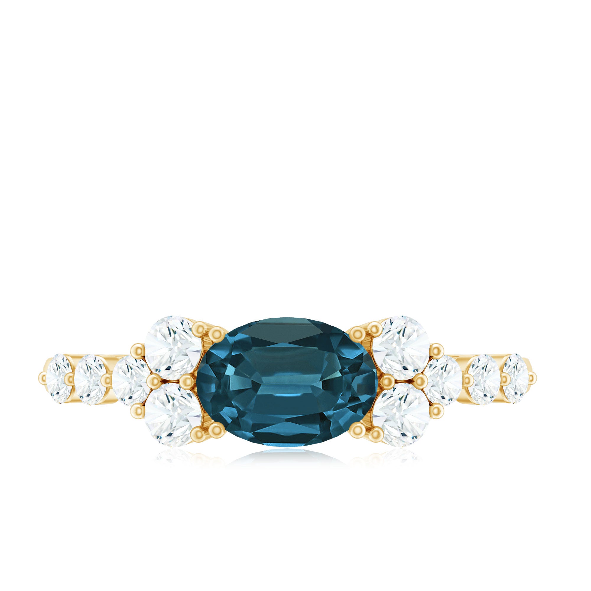 6X8mm Oval Cut London Blue Topaz Promise Ring with Diamond AAA - Rosec Jewels