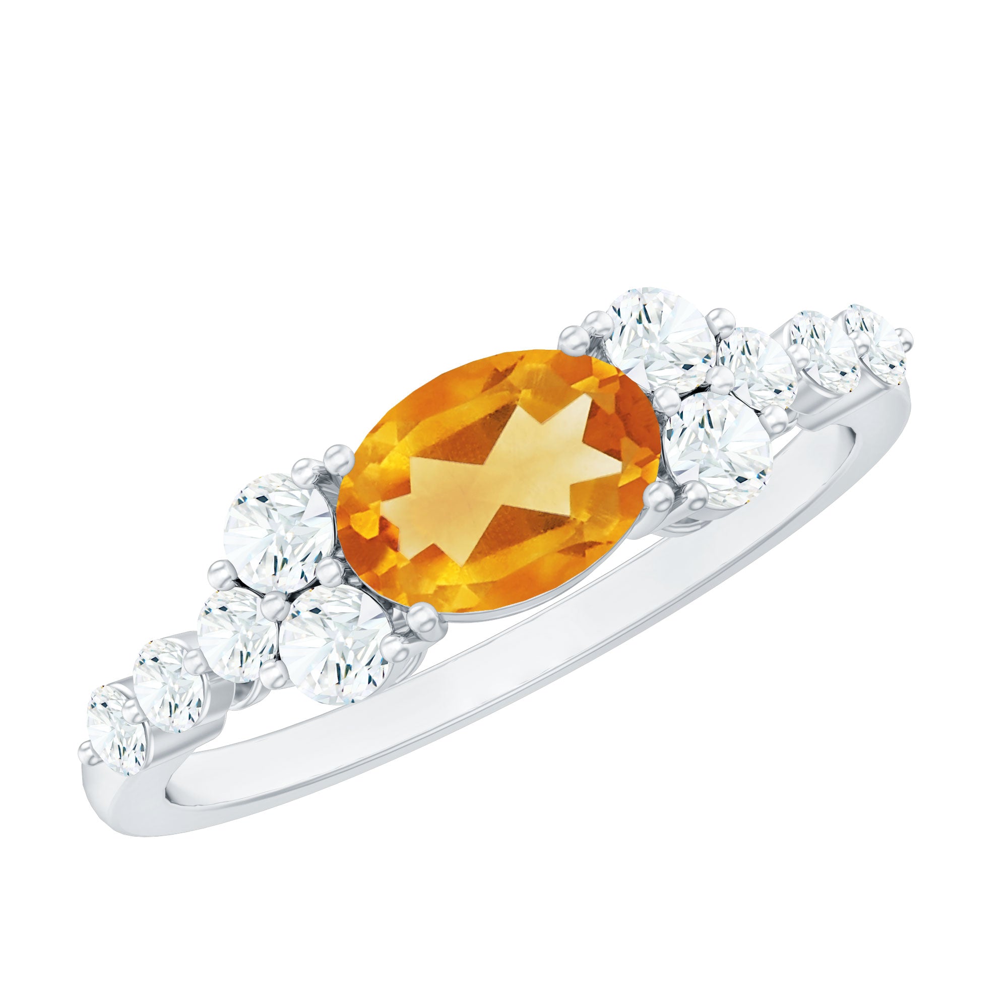 1.50 CT Oval Cut Citrine Solitaire East West Ring with Diamond