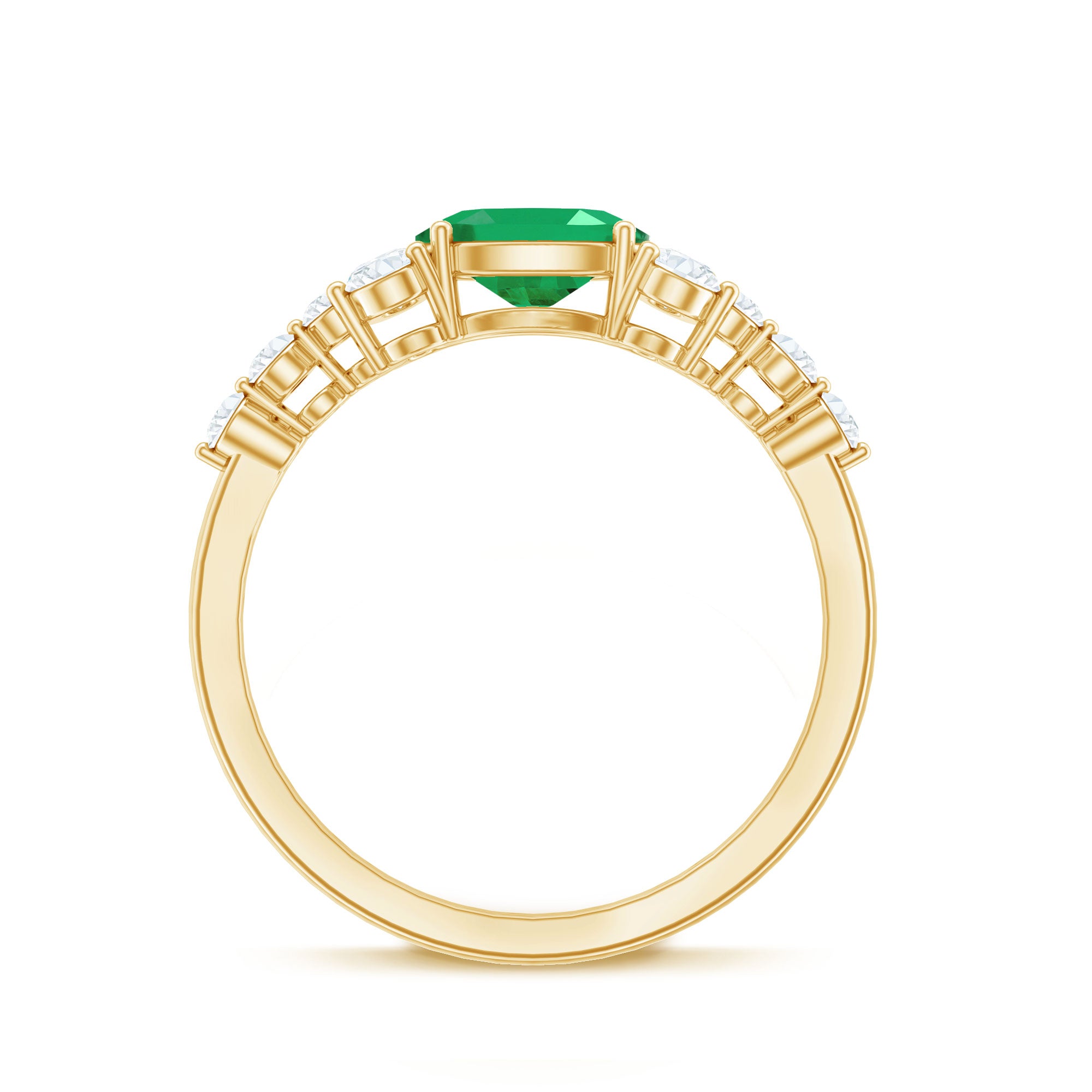 5X7mm Oval Cut Emerald Promise Ring with Diamond AAA - Rosec Jewels