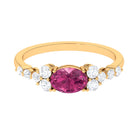Pink Tourmaline Solitaire East West Ring with Diamond Side Stones AAA - Rosec Jewels