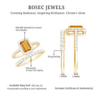 Emerald Cut Citrine Halo Engagement Ring with Moissanite Wedding Band AAA - Rosec Jewels