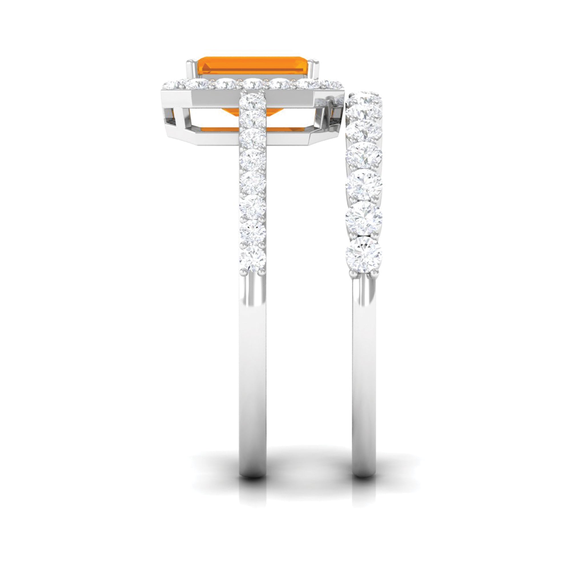 Real Fire Opal and Moissanite Stackable Ring Set AAA - Rosec Jewels