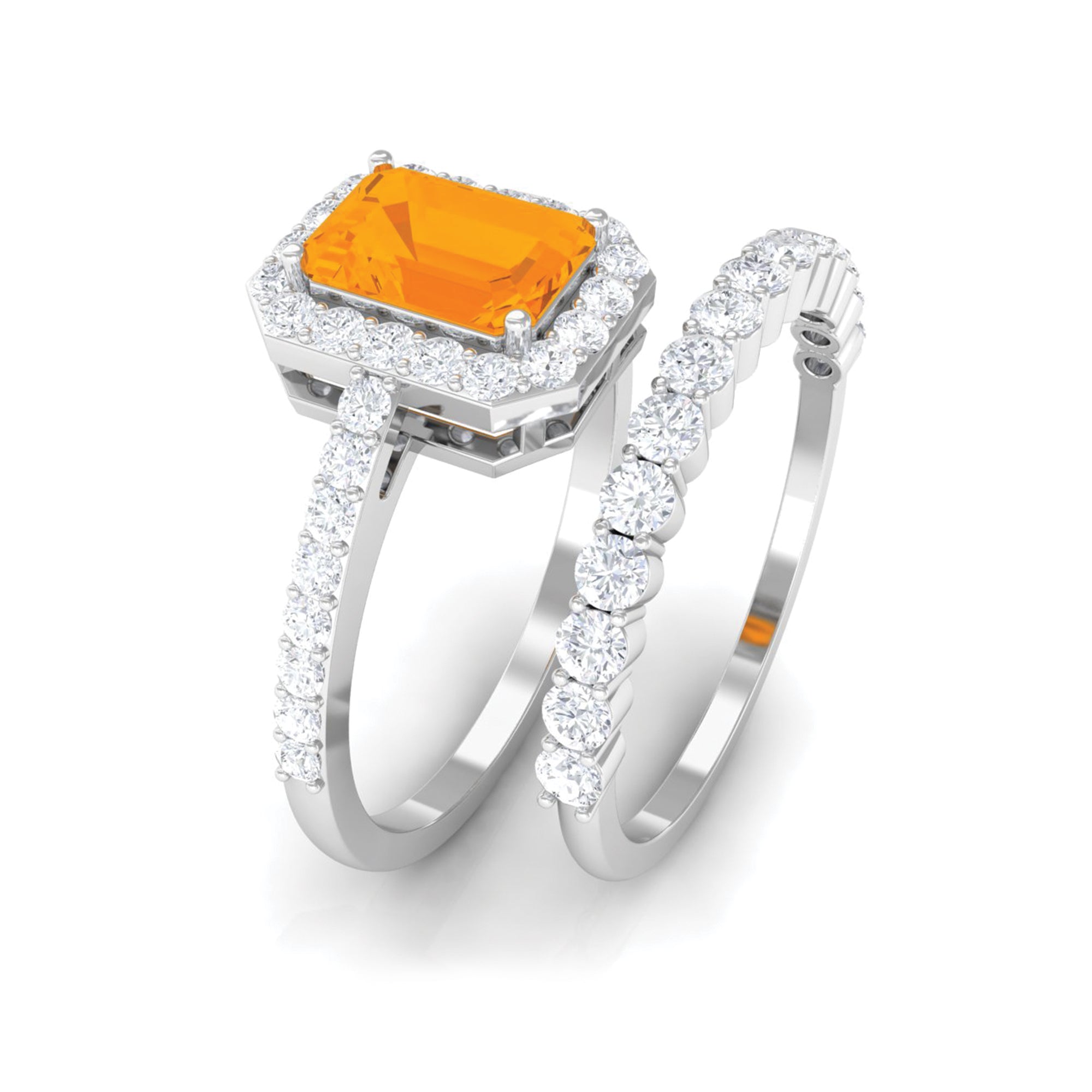 Real Fire Opal and Moissanite Stackable Ring Set AAA - Rosec Jewels