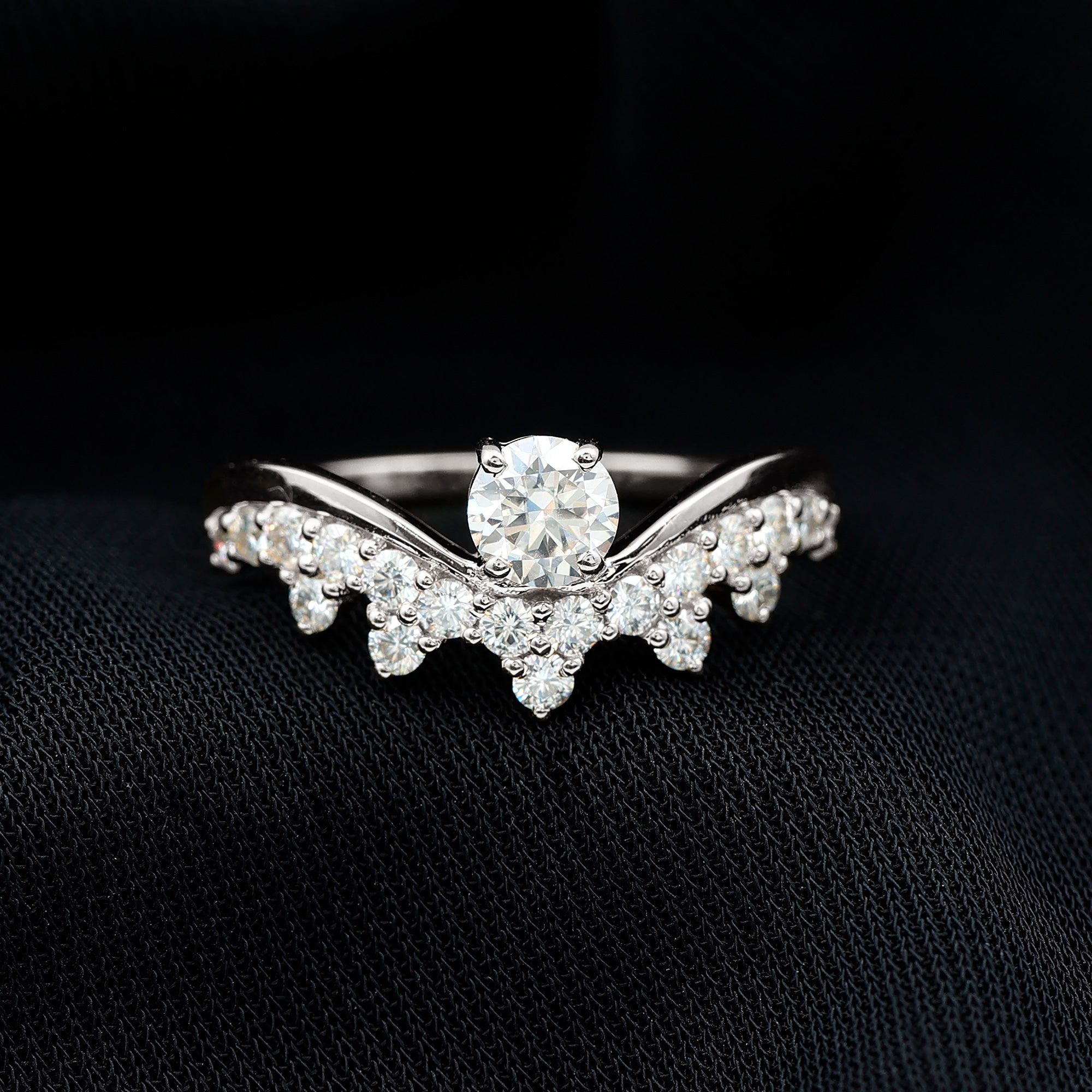 Designer Moissanite Curved Engagement Ring for Women D-VS1 - Rosec Jewels