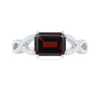 Certified Real Garnet Diamond Emerald Cut Engagement Ring in East West Style AAA - Rosec Jewels