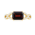 Certified Real Garnet Diamond Emerald Cut Engagement Ring in East West Style AAA - Rosec Jewels