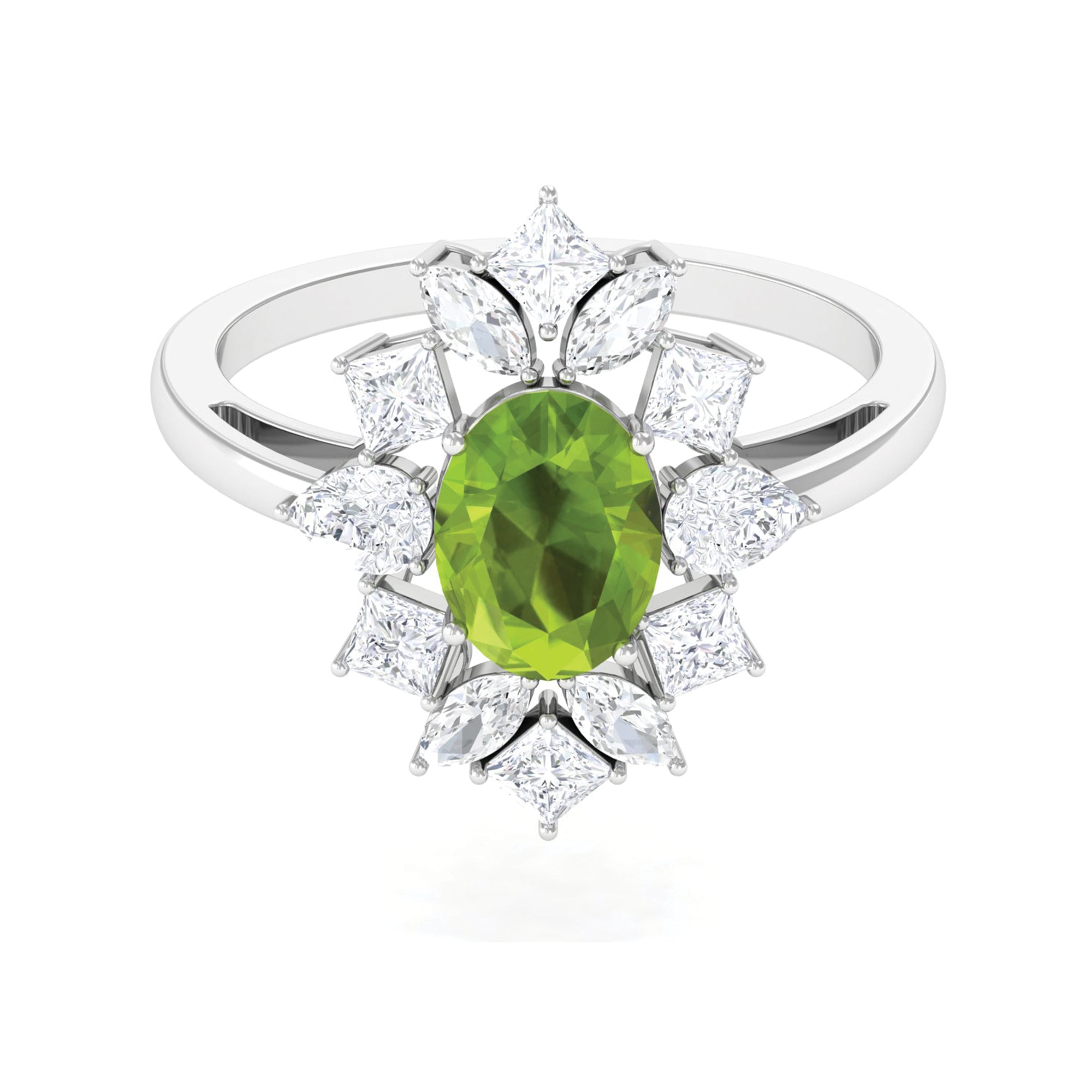 2.25 CT Natural Peridot Cocktail Ring with Moissanite Stones AAA - Rosec Jewels