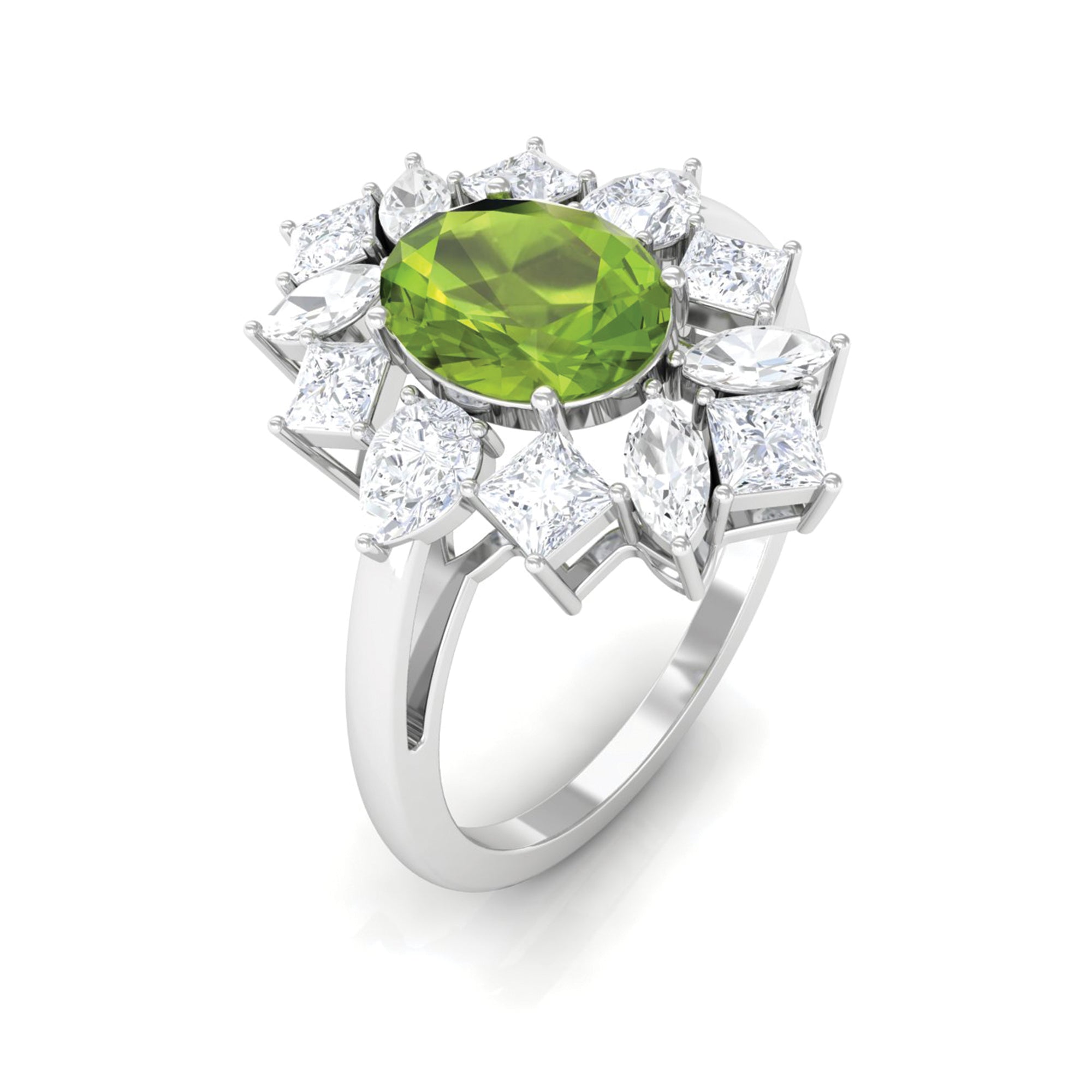 2.25 CT Natural Peridot Cocktail Ring with Moissanite Stones AAA - Rosec Jewels