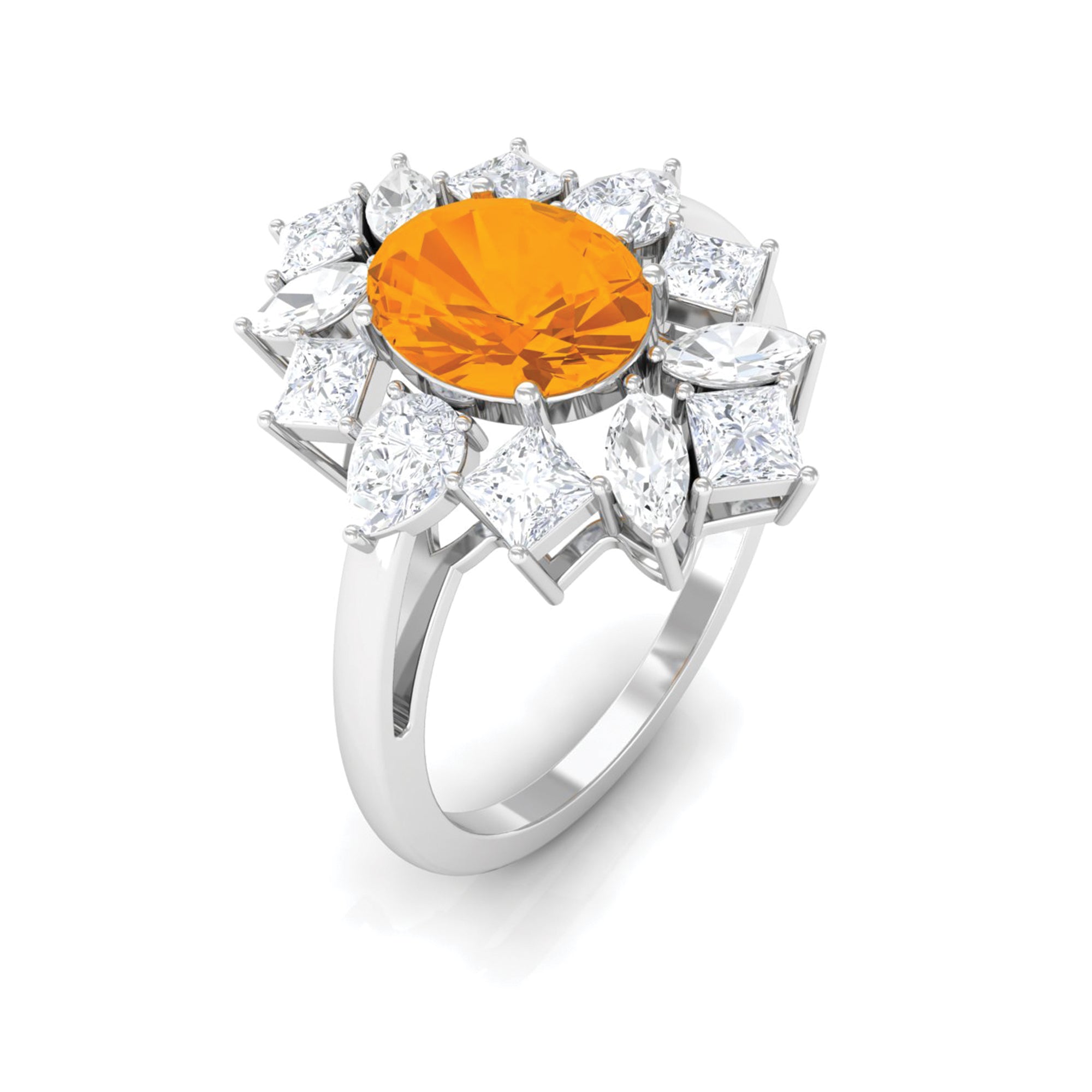 2.25 CT Oval Fire Opal Cocktail Engagement Ring with Moissanite AAA - Rosec Jewels