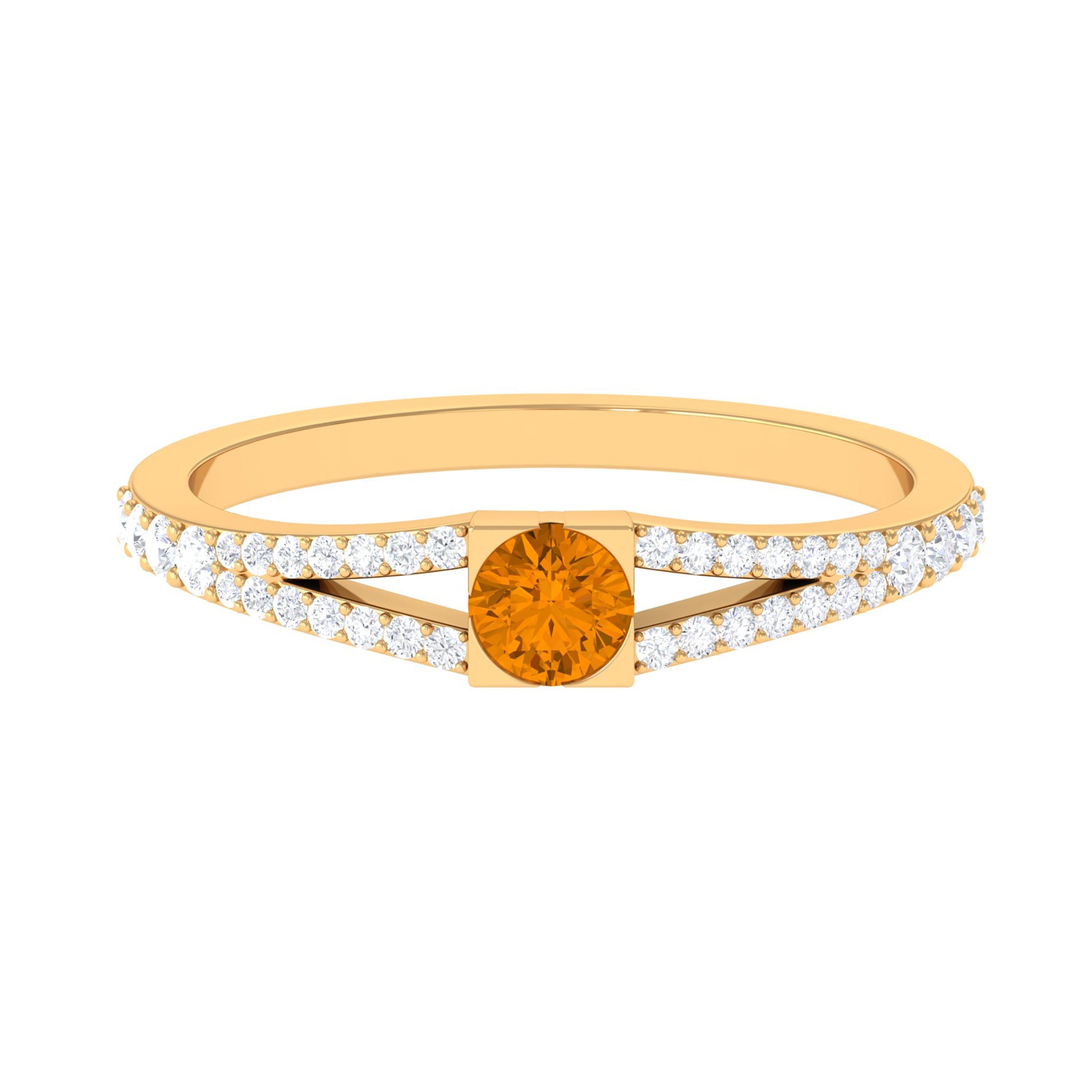 0.50 CT Split Shank Citrine Promise Ring with Diamond Accent AAA - Rosec Jewels