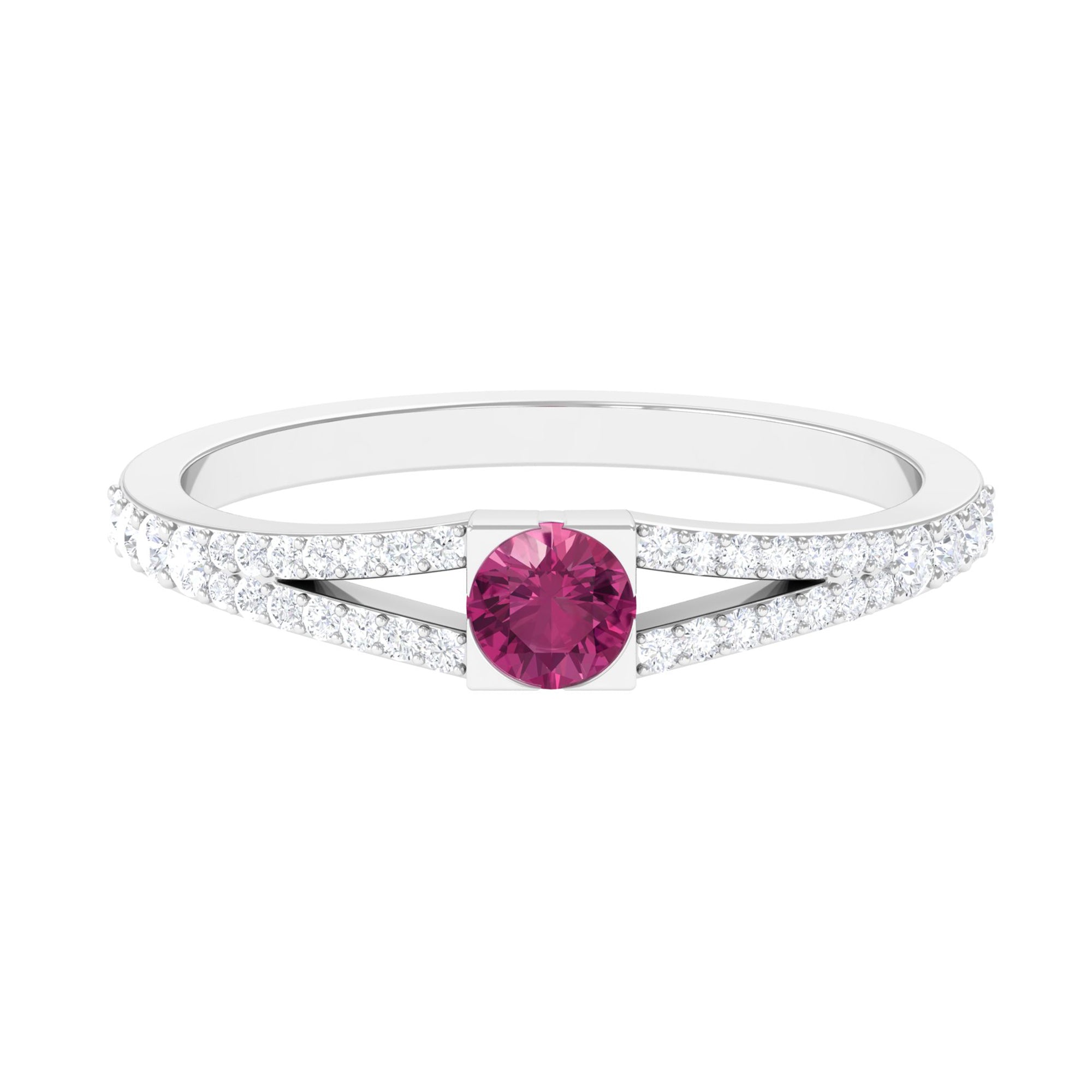 Minimal Pink Tourmaline Split Shank Ring with Diamond AAA - Rosec Jewels