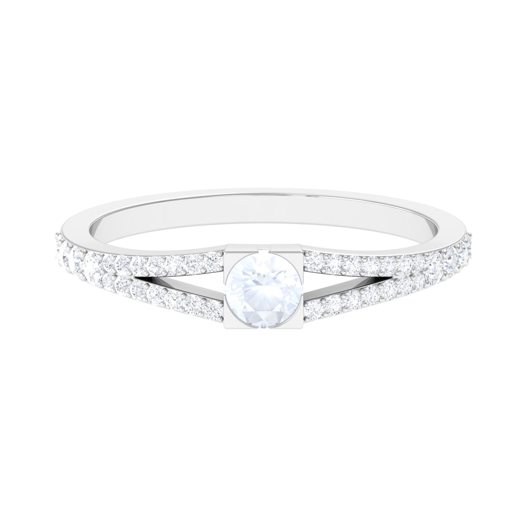 3/4 CT Minimal Moonstone and Diamond Split Shank Promise Ring AAA - Rosec Jewels
