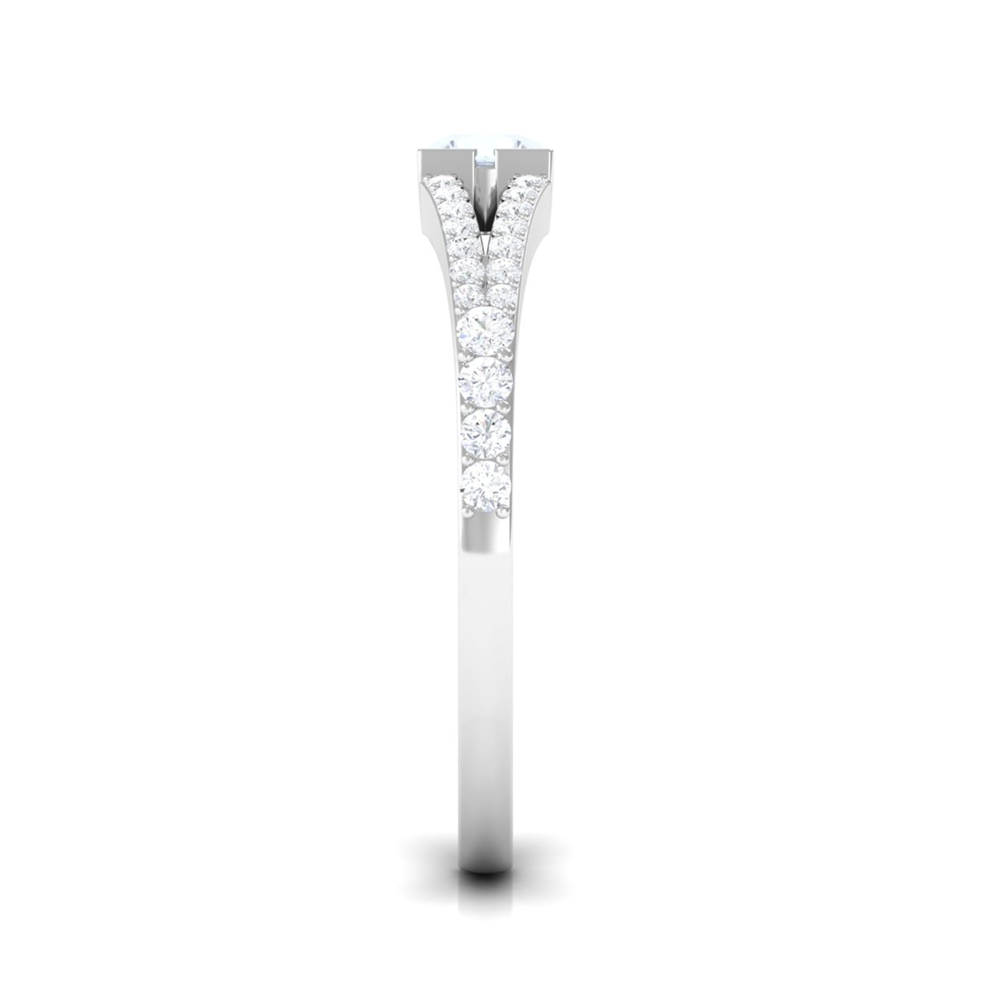 3/4 CT Minimal Moonstone and Diamond Split Shank Promise Ring AAA - Rosec Jewels