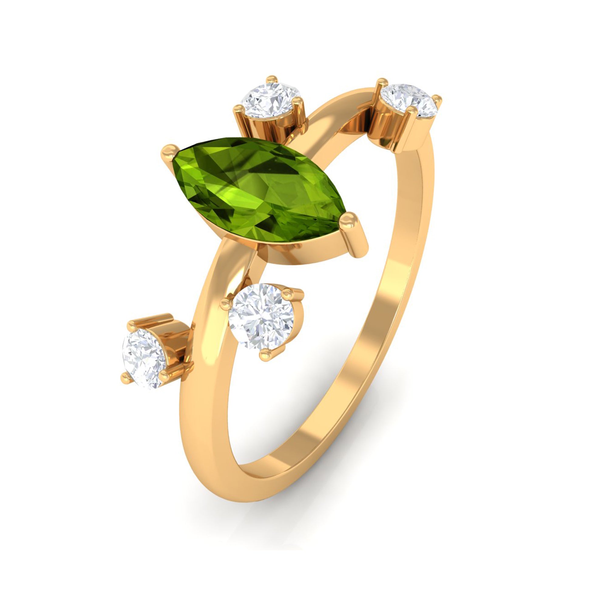 Rosec Jewels-1 CT Marquise Cut Peridot Scatter Ring with Diamond Stones