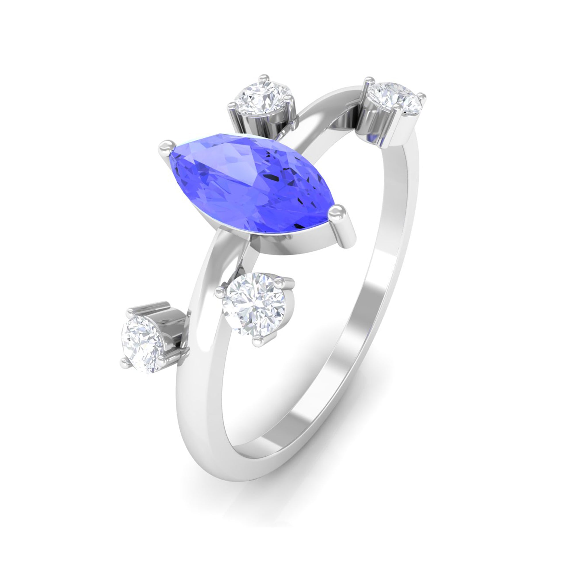 1 CT Marquise Tanzanite Minimal Solitaire Ring with Scatter Diamond AAA - Rosec Jewels
