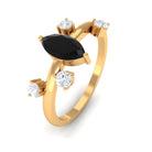 Marquise Cut Solitaire Black Spinel Ring with Scatter Diamond AAA - Rosec Jewels
