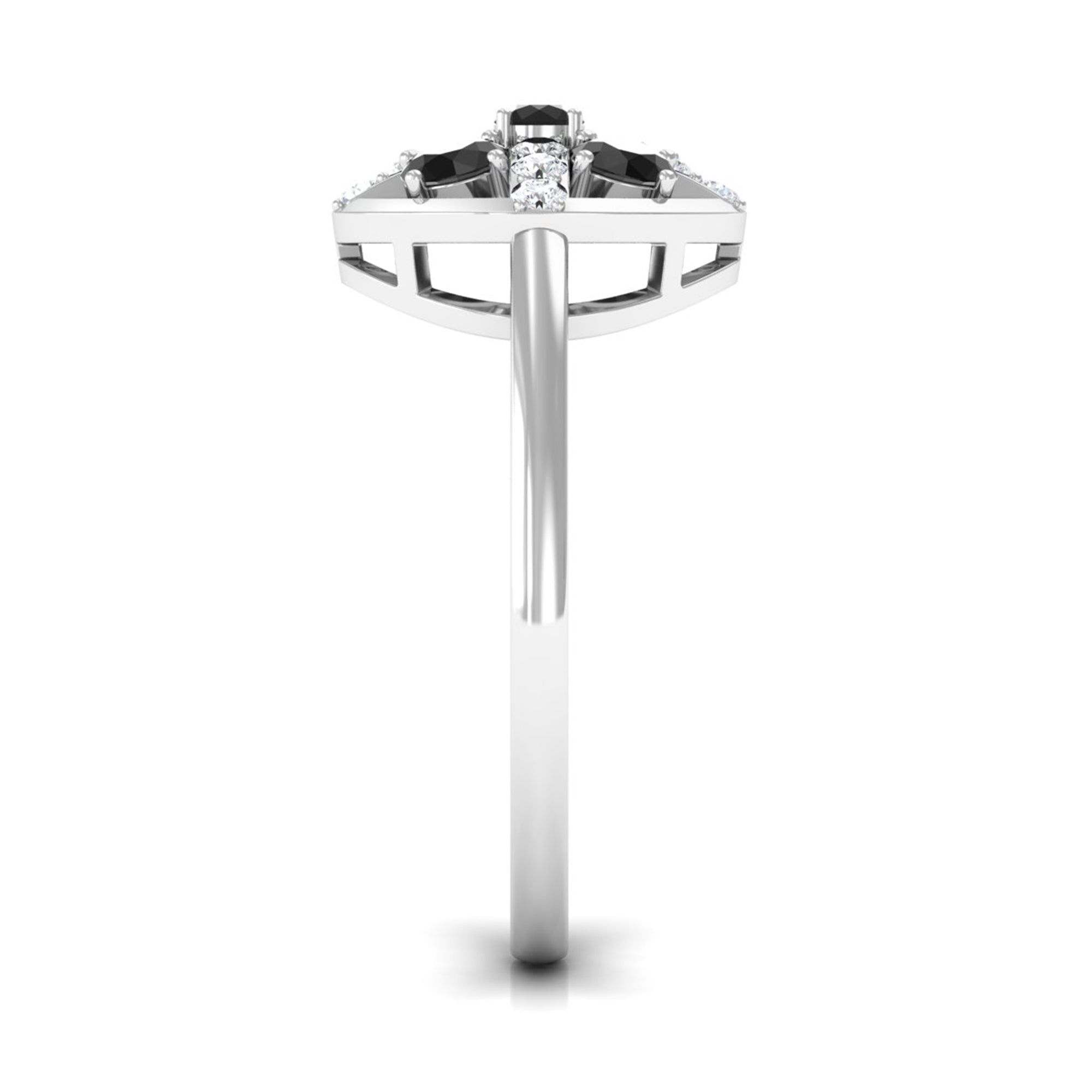 3/4 CT Black Spinel and Diamond Contemporary Ring AAA - Rosec Jewels