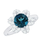 7mm Round London Blue Topaz Floral Engagement Ring with Diamond AAA - Rosec Jewels