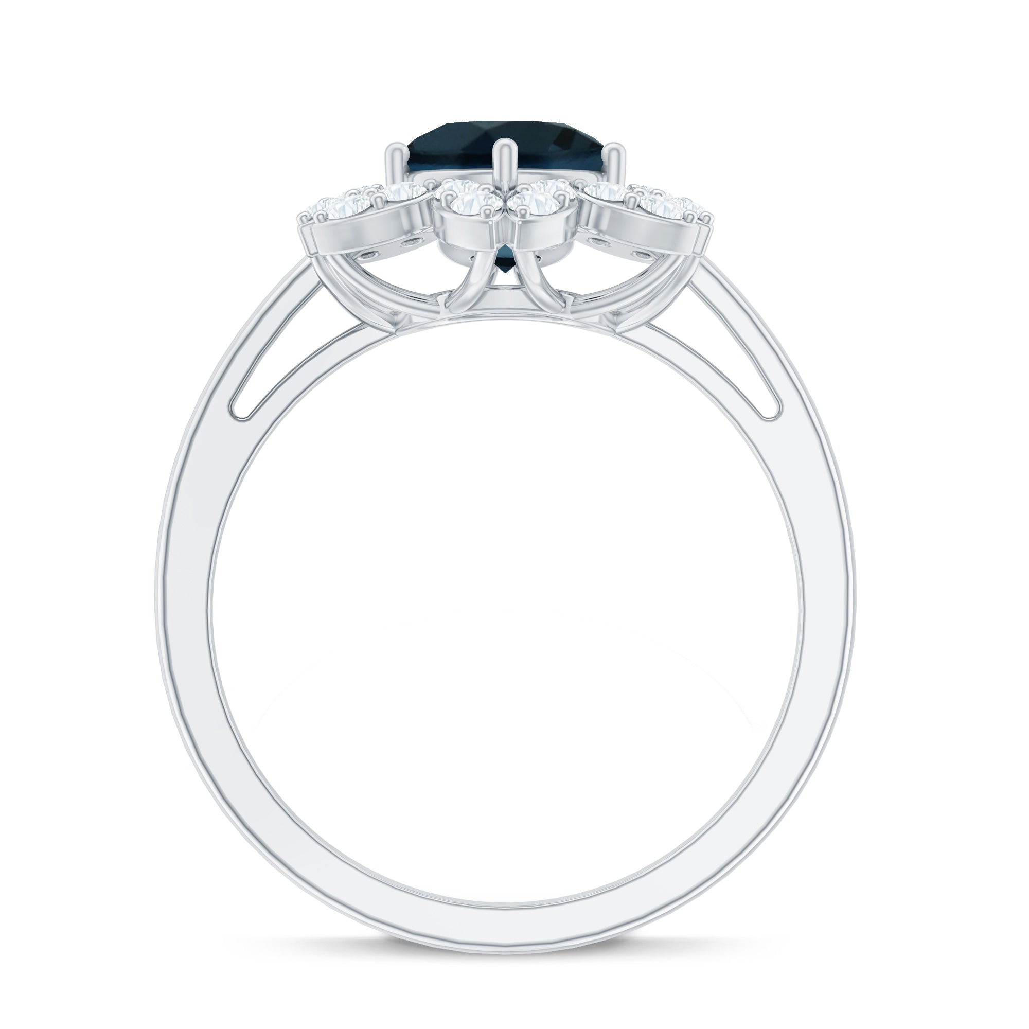 7mm Round London Blue Topaz Floral Engagement Ring with Diamond AAA - Rosec Jewels