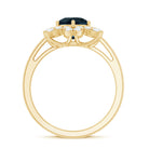 7mm Round London Blue Topaz Floral Engagement Ring with Diamond AAA - Rosec Jewels