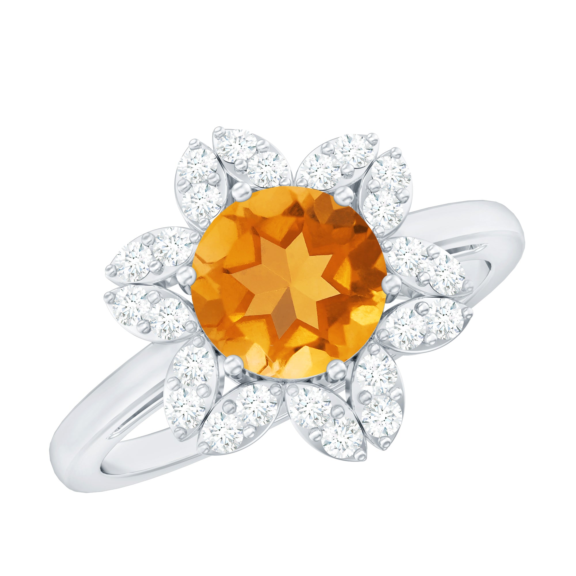 Natural Citrine Floral Engagement Ring with Diamond AAA - Rosec Jewels