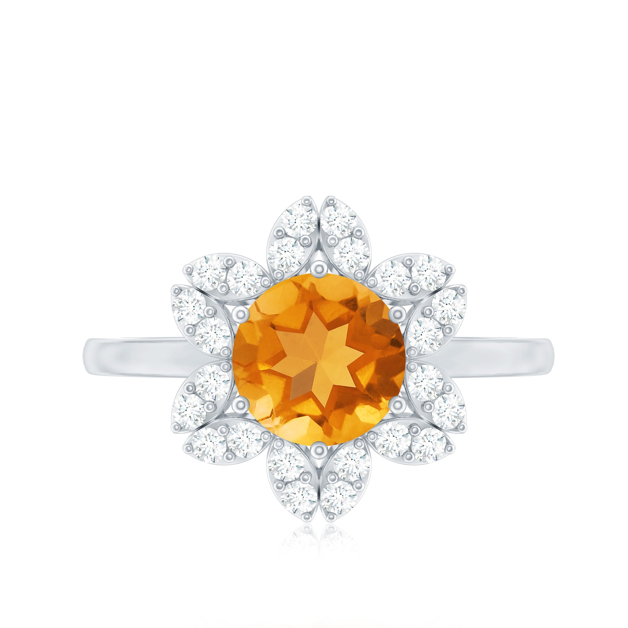 Natural Citrine Floral Engagement Ring with Diamond AAA - Rosec Jewels