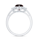 Certified Natural 8mm Garnet Flower Engagement Ring with Diamond AAA - Rosec Jewels