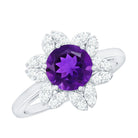 Round Amethyst Flower Engagement Ring with Diamond AAA - Rosec Jewels
