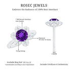 Round Amethyst Flower Engagement Ring with Diamond AAA - Rosec Jewels