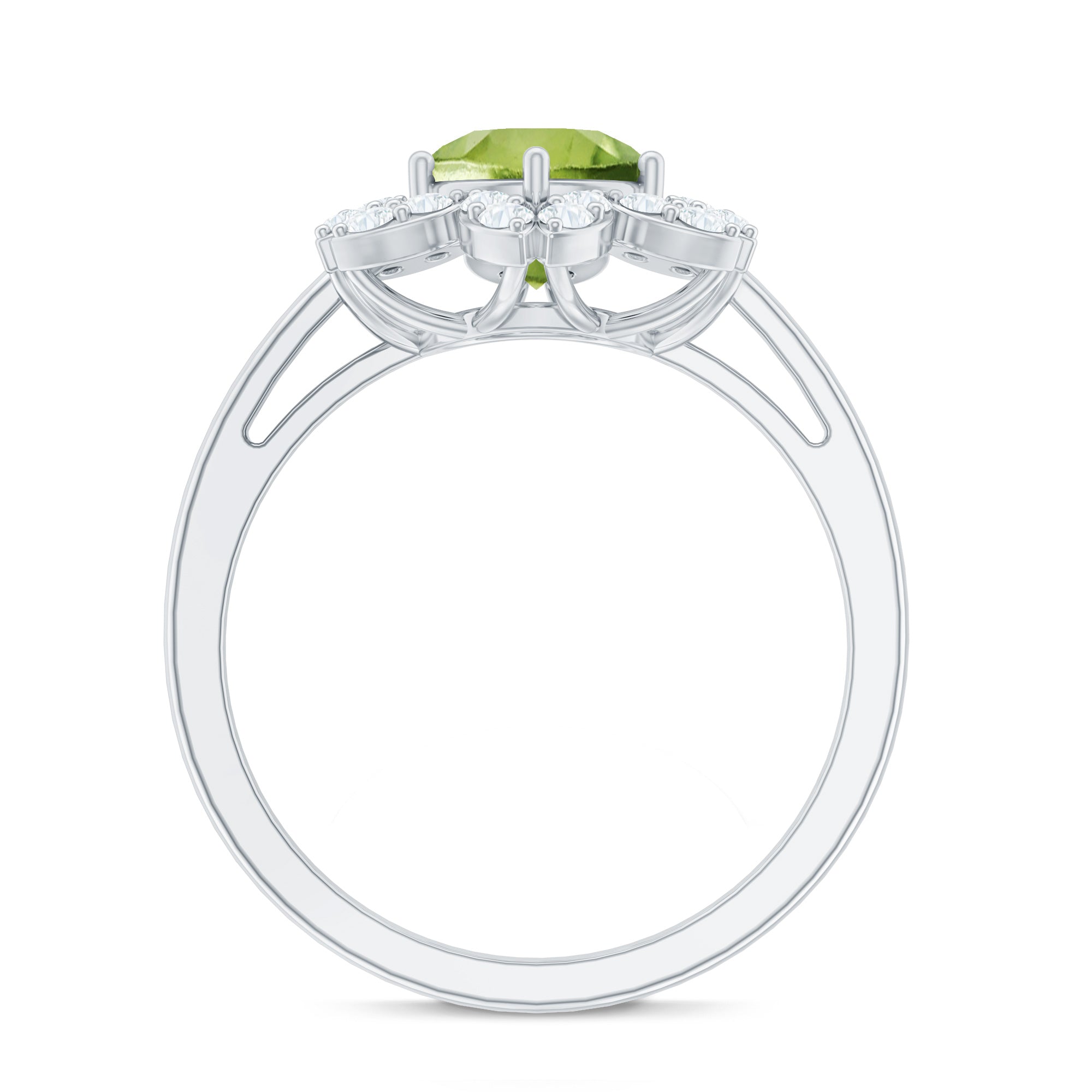 2 Carat Natural Peridot Flower Engagement Ring with Diamond AAA - Rosec Jewels