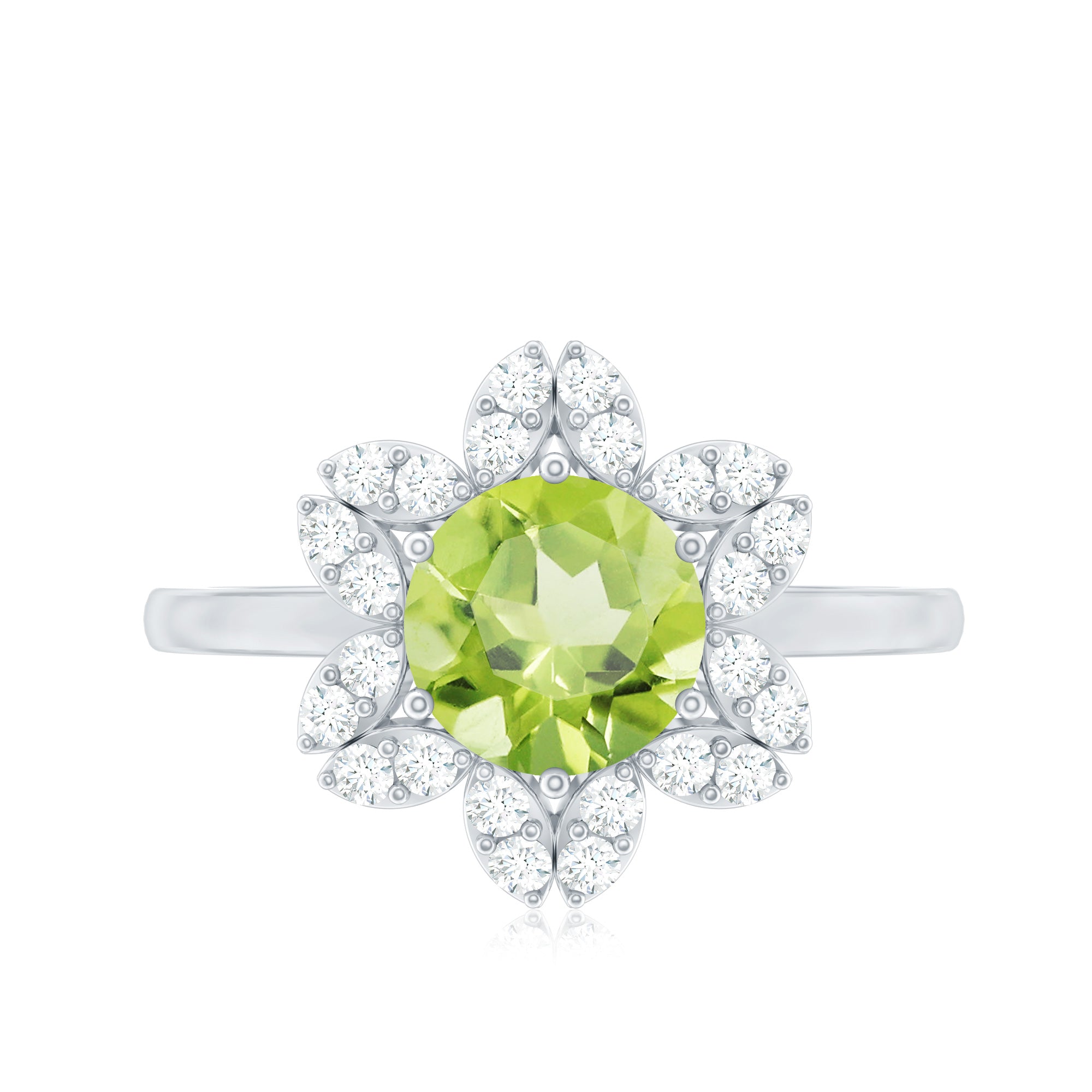2 Carat Natural Peridot Flower Engagement Ring with Diamond AAA - Rosec Jewels
