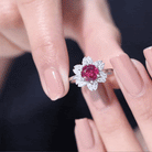 Real 1.2 Carat Round Pink Tourmaline Flower Engagement Ring with Diamond AAA - Rosec Jewels