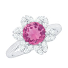 Real 1.2 Carat Round Pink Tourmaline Flower Engagement Ring with Diamond AAA - Rosec Jewels