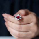Real 1.2 Carat Round Pink Tourmaline Flower Engagement Ring with Diamond AAA - Rosec Jewels