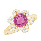 Real 1.2 Carat Round Pink Tourmaline Flower Engagement Ring with Diamond AAA - Rosec Jewels