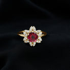 Real 1.2 Carat Round Pink Tourmaline Flower Engagement Ring with Diamond AAA - Rosec Jewels