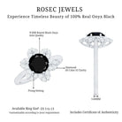 Genuine Round Cut Black Onyx Flower Engagement Ring with Diamonds AAA - Rosec Jewels