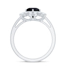 Genuine Round Cut Black Onyx Flower Engagement Ring with Diamonds AAA - Rosec Jewels