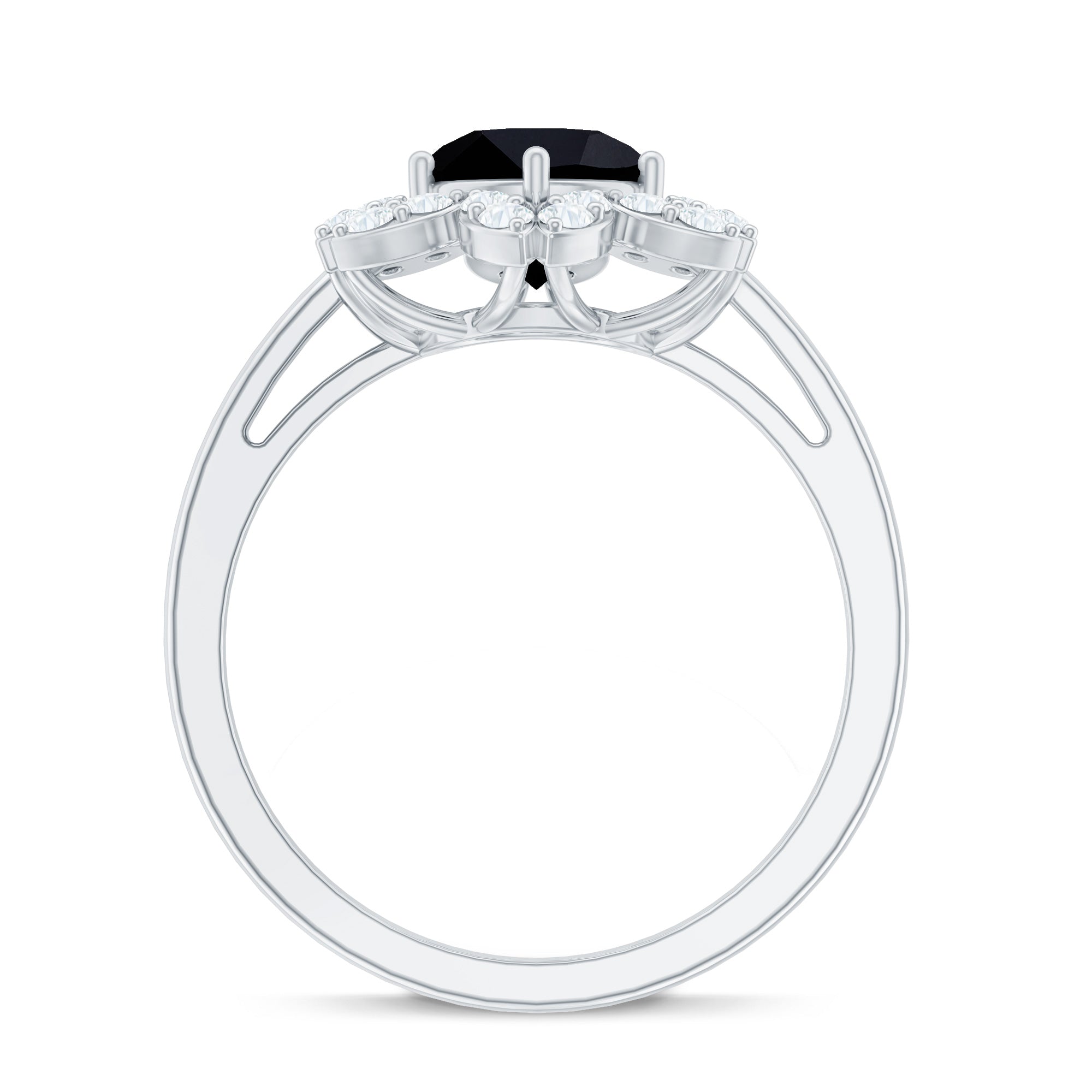 Genuine Round Cut Black Onyx Flower Engagement Ring with Diamonds AAA - Rosec Jewels