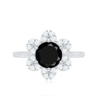 Genuine Round Cut Black Onyx Flower Engagement Ring with Diamonds AAA - Rosec Jewels