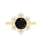 Genuine Round Cut Black Onyx Flower Engagement Ring with Diamonds AAA - Rosec Jewels