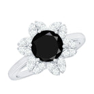 Natural 2.5 Carat Black Spinel Flower Engagement Ring with Diamond AAA - Rosec Jewels