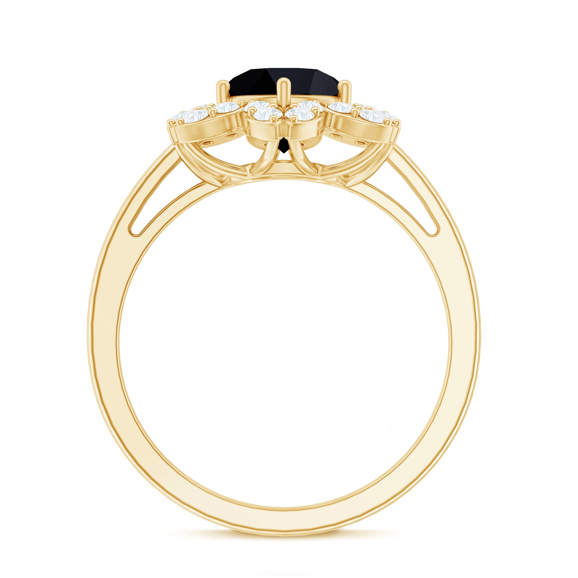 Natural 2.5 Carat Black Spinel Flower Engagement Ring with Diamond AAA - Rosec Jewels