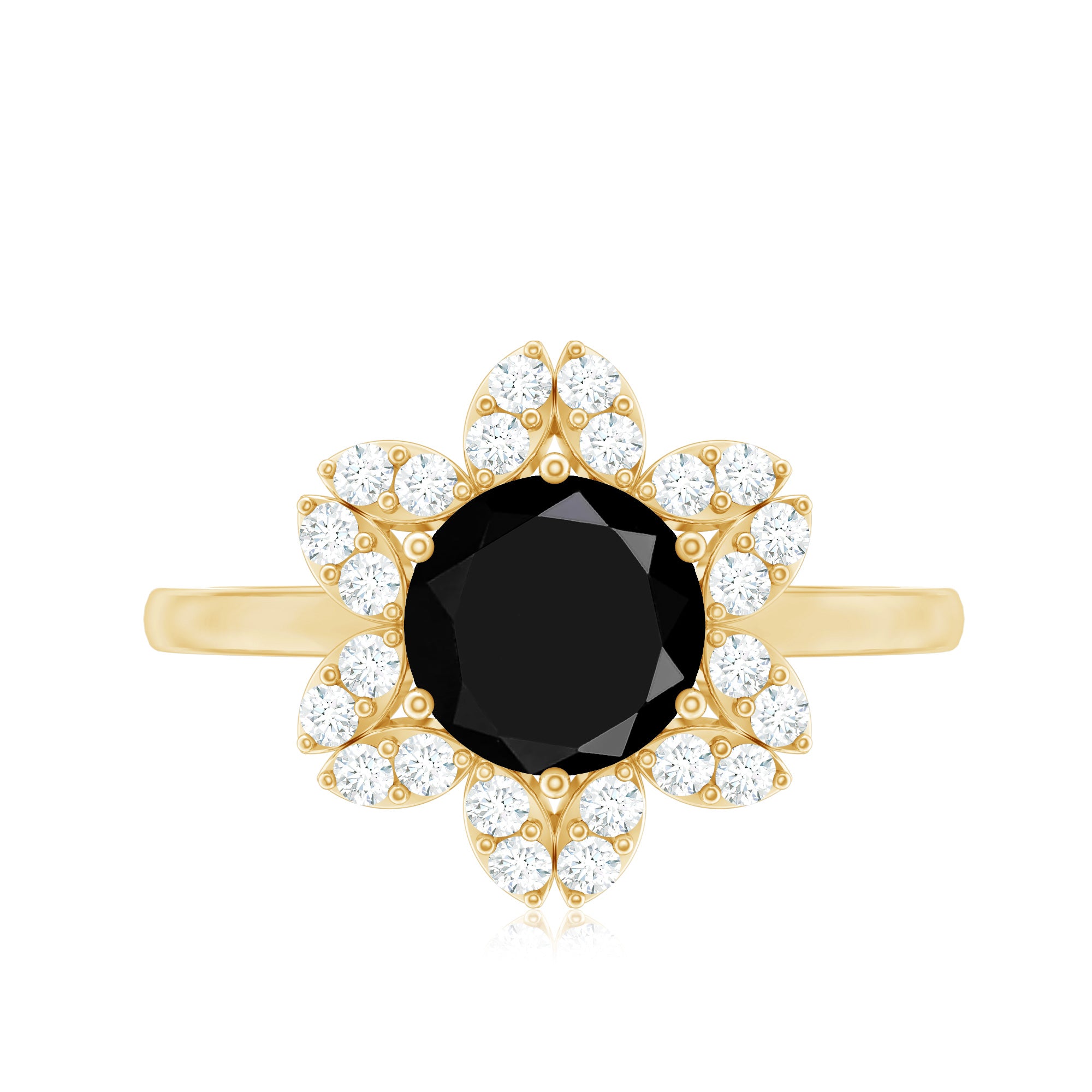 Natural 2.5 Carat Black Spinel Flower Engagement Ring with Diamond AAA - Rosec Jewels