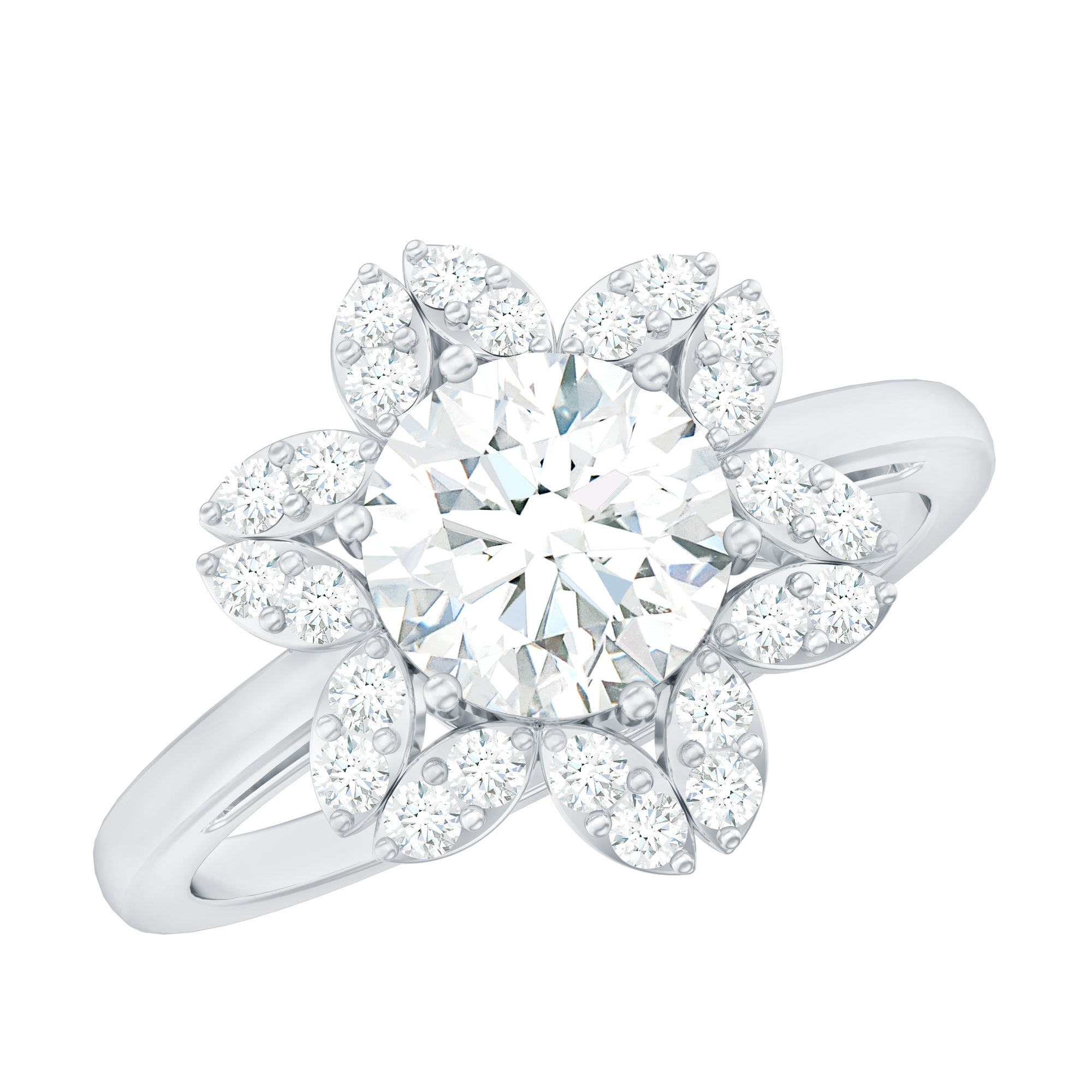 Certified Moissanite Flower Halo Engagement Ring for Women
